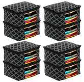 Kuber Industries Check Print Non-Woven Foldable Saree Cover|Clothes Storage For Saree, Lehenga, Suit With Top Transparent Pack of 8 (Black)